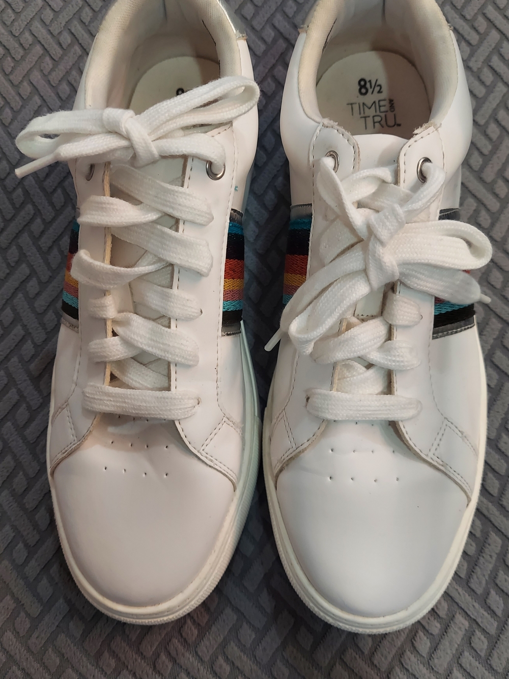 Time and Tru White Sneakers with Rainbow Stripe